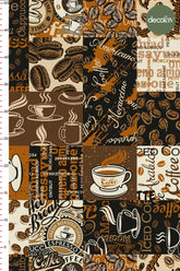 Retro Coffee Patterned Digital Printed Fabric